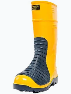Bota PVC amarilla con protector metatarsal negro sobre el empeine