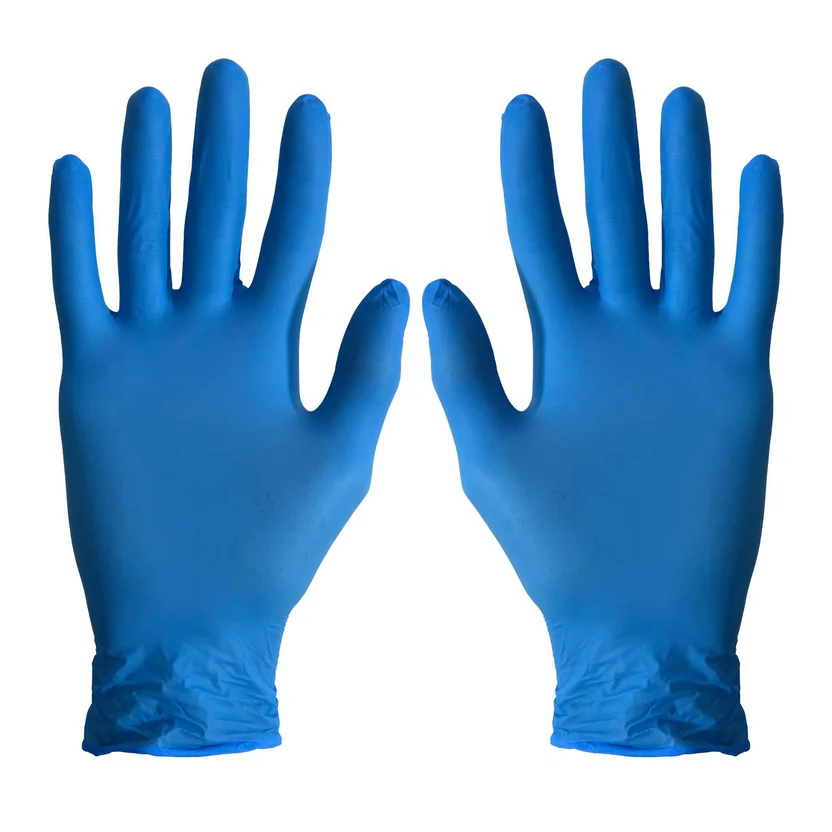 Par de guantes de nitrilo azules desechables